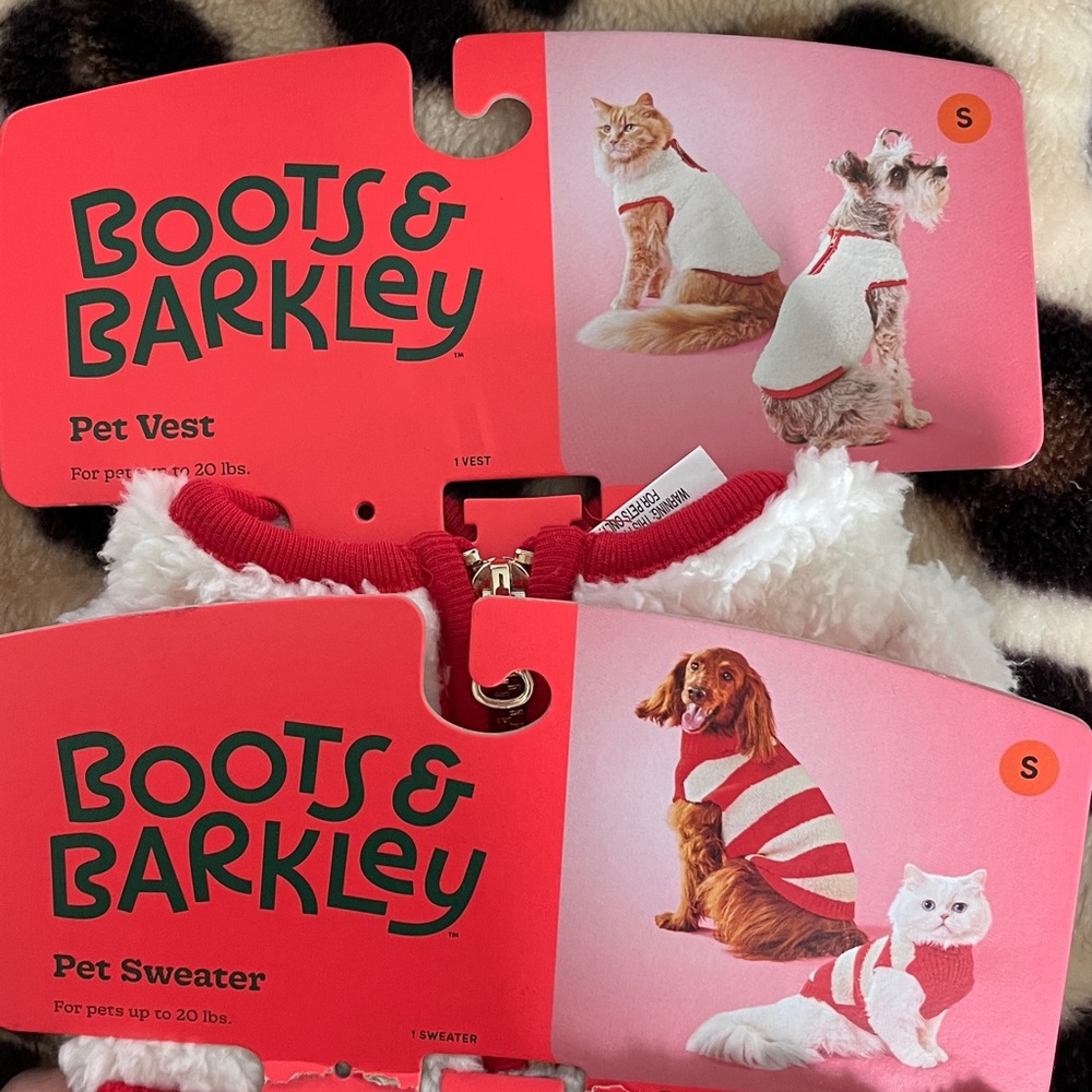 Bundle of 2 Boots & Barkley White and Red Pet Sweaters size Small